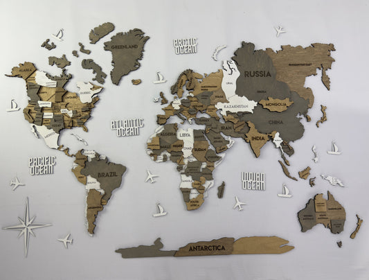 3D Multilayer wooden world map color Miracle