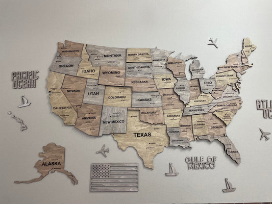 The USA 3D map with roads color Dark Nut