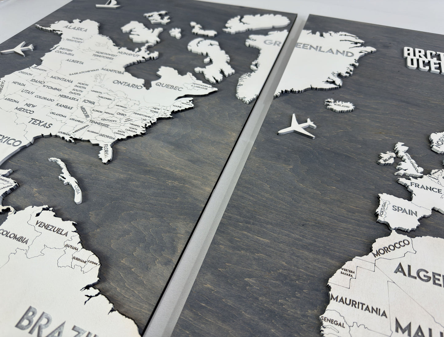 Wooden World Map Panel 1 for Wall with LED Lighting