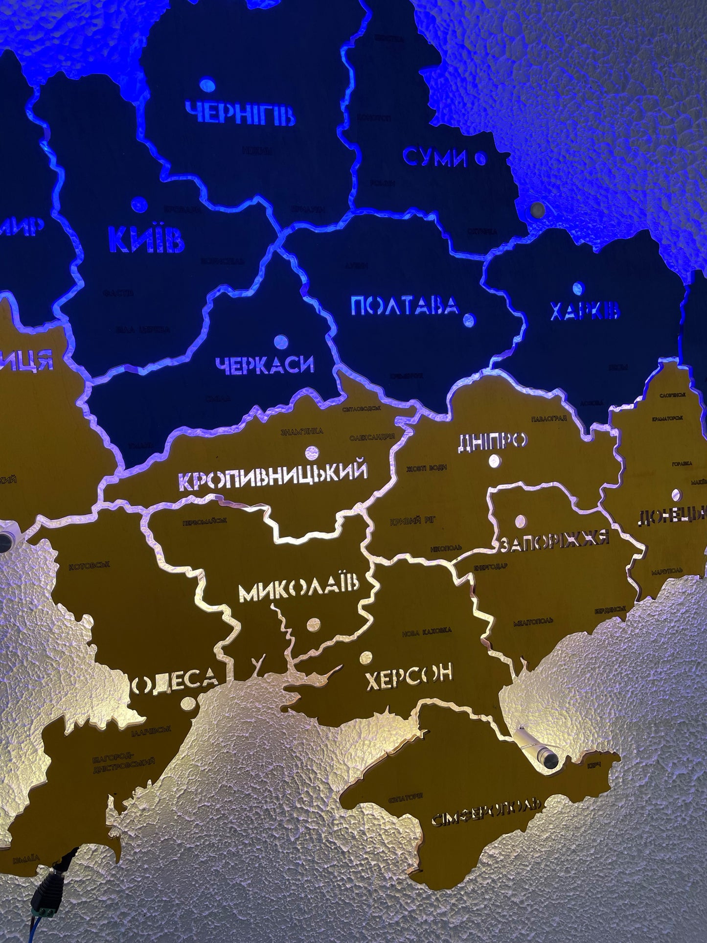 Ukraine LED map on acrylic glass with backlighting  between regions color Flag 1