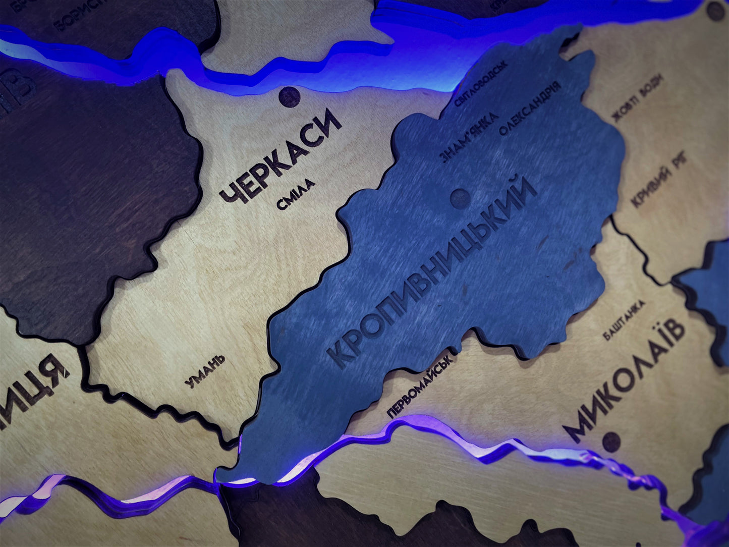 Multilayer Ukraine LED map with backlighting of rivers color Prime