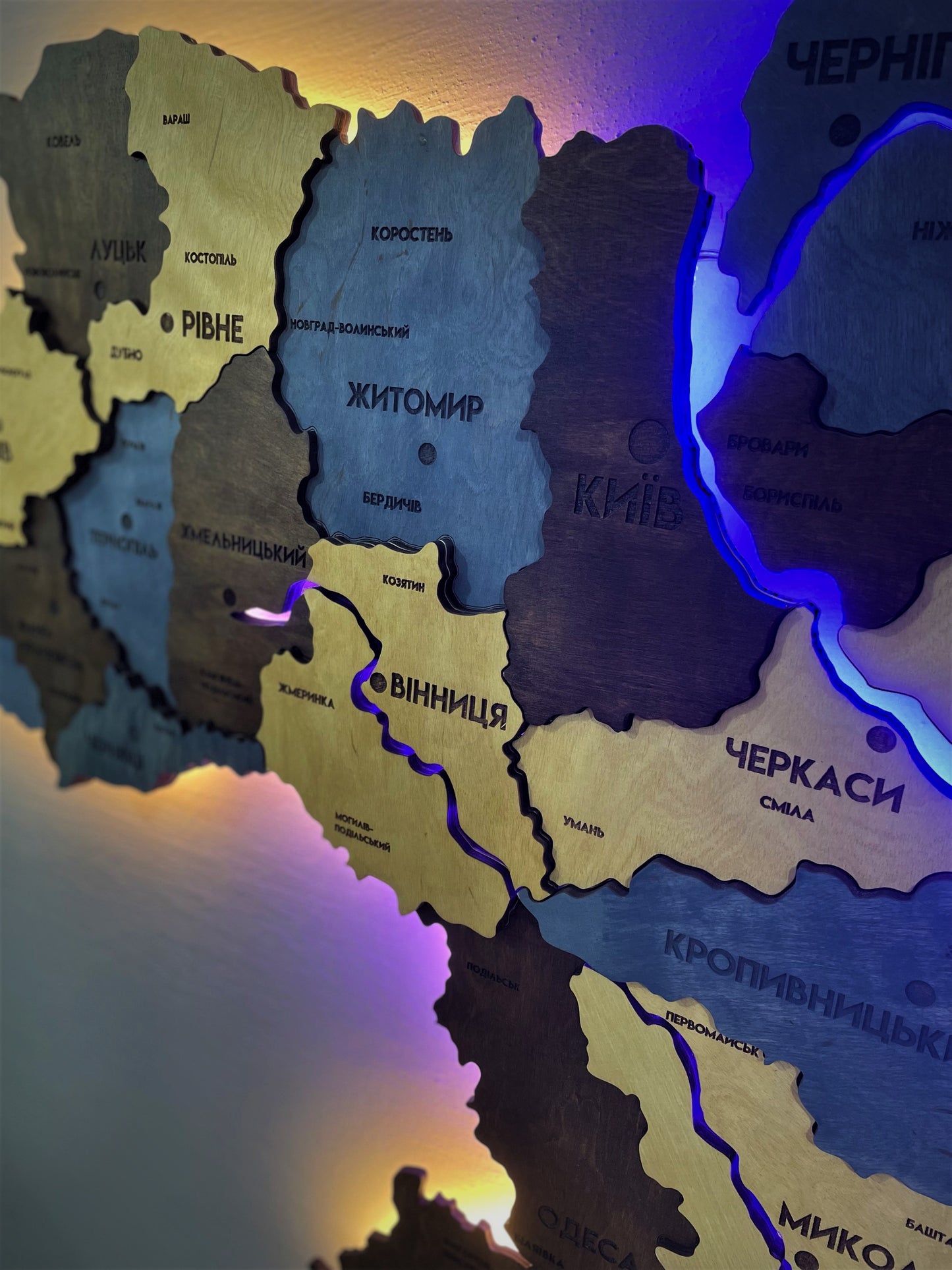 Multilayer Ukraine LED map with backlighting of rivers color Prime