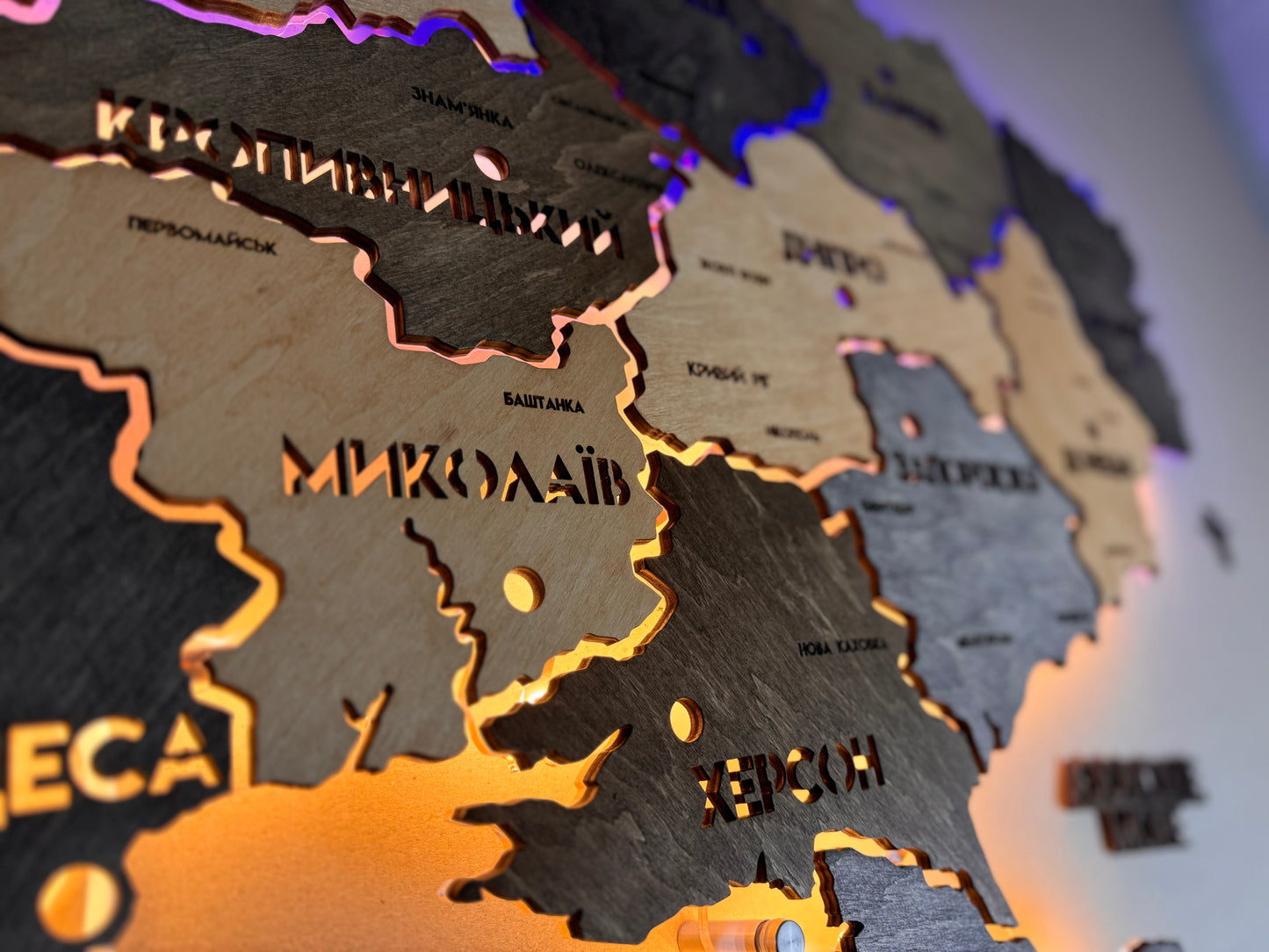 Ukraine LED map on acrylic glass with backlighting  between regions color Brut