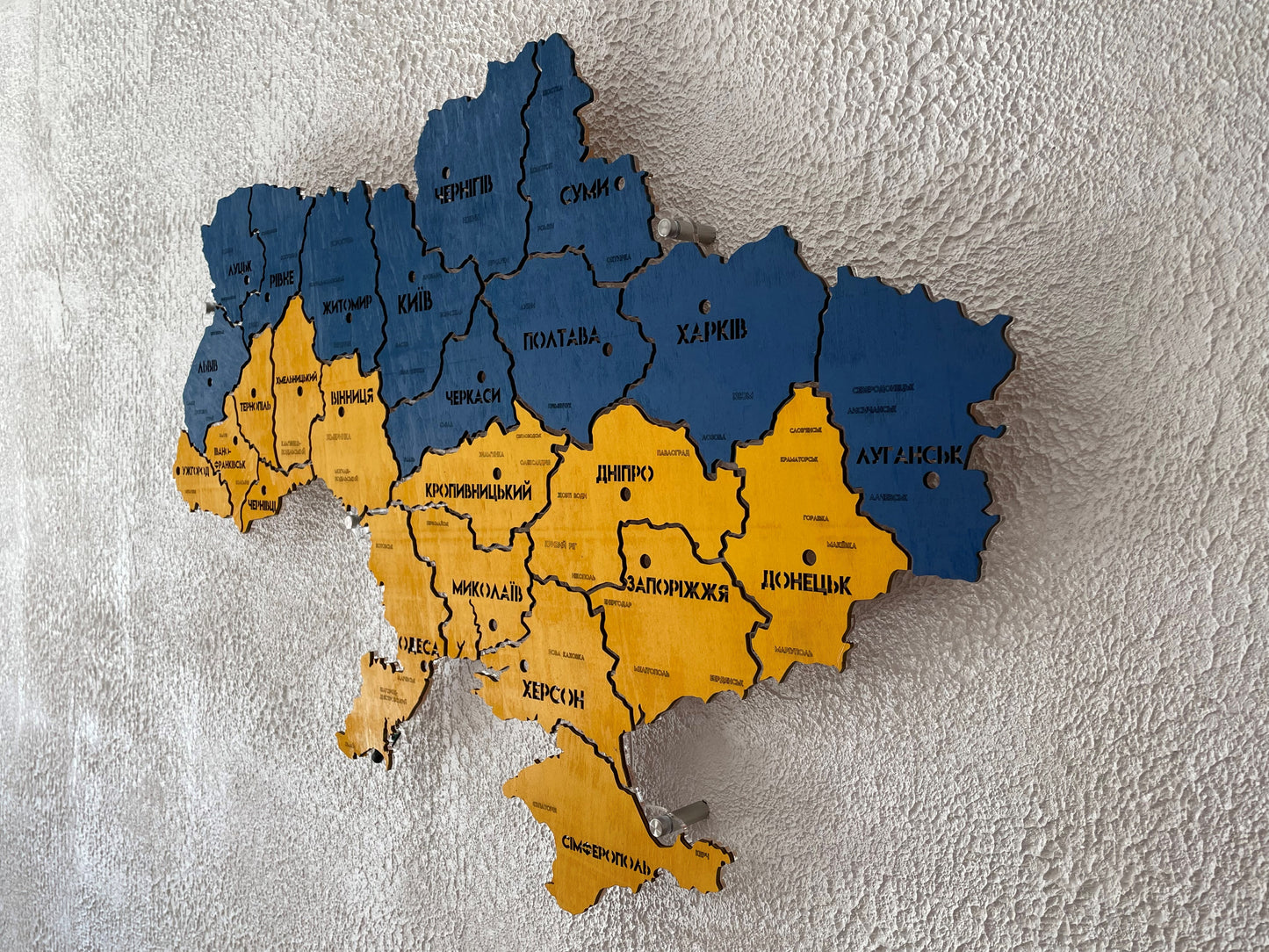 Ukraine LED map on acrylic glass with backlighting  between regions color Flag 1