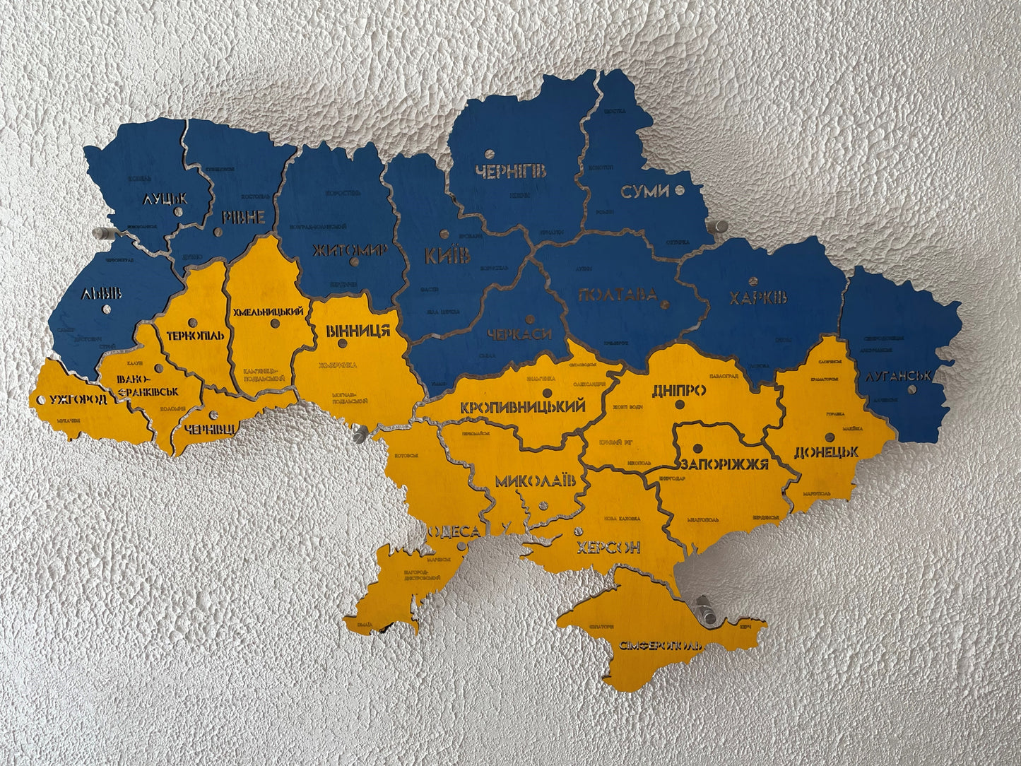 Ukraine LED map on acrylic glass with backlighting  between regions color Flag 1