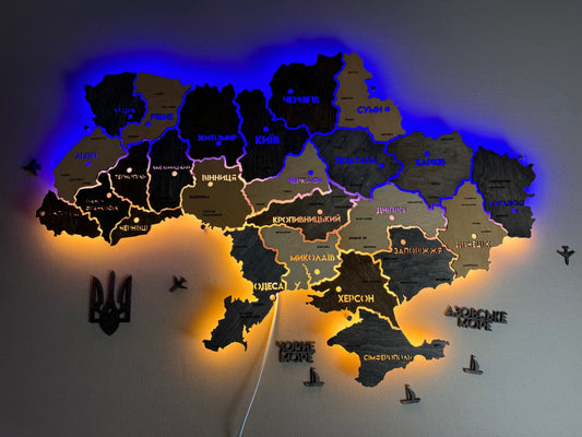 Ukraine LED map on acrylic glass with backlighting  between regions color Brut