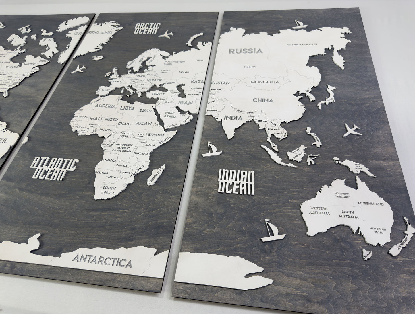 Wooden World Map Panel 1 for Wall with LED Lighting