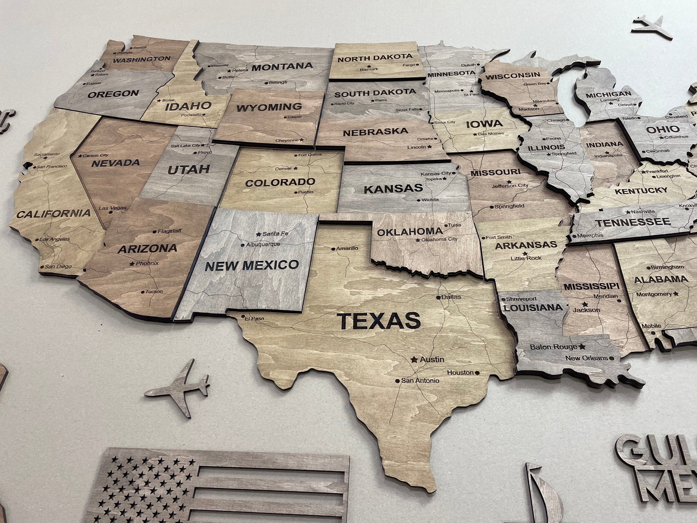 The USA 3D map with roads color Dark Nut