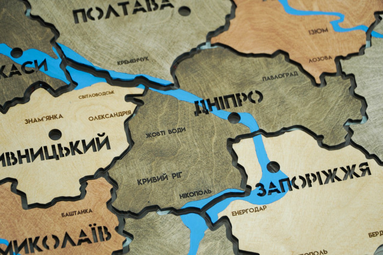 Ukraine LED map on acrylic glass with rivers and backlighting  between regions color Warm