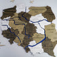 Wooden Multilayer Map of Poland with painted Rivers, color Black&White