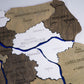 Wooden Multilayer Map of Poland with painted Rivers, color Black&White