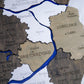 Wooden Multilayer Map of Poland with painted Rivers, color Black&White