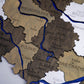 Wooden Multilayer Map of Poland with painted Rivers, color Black&White