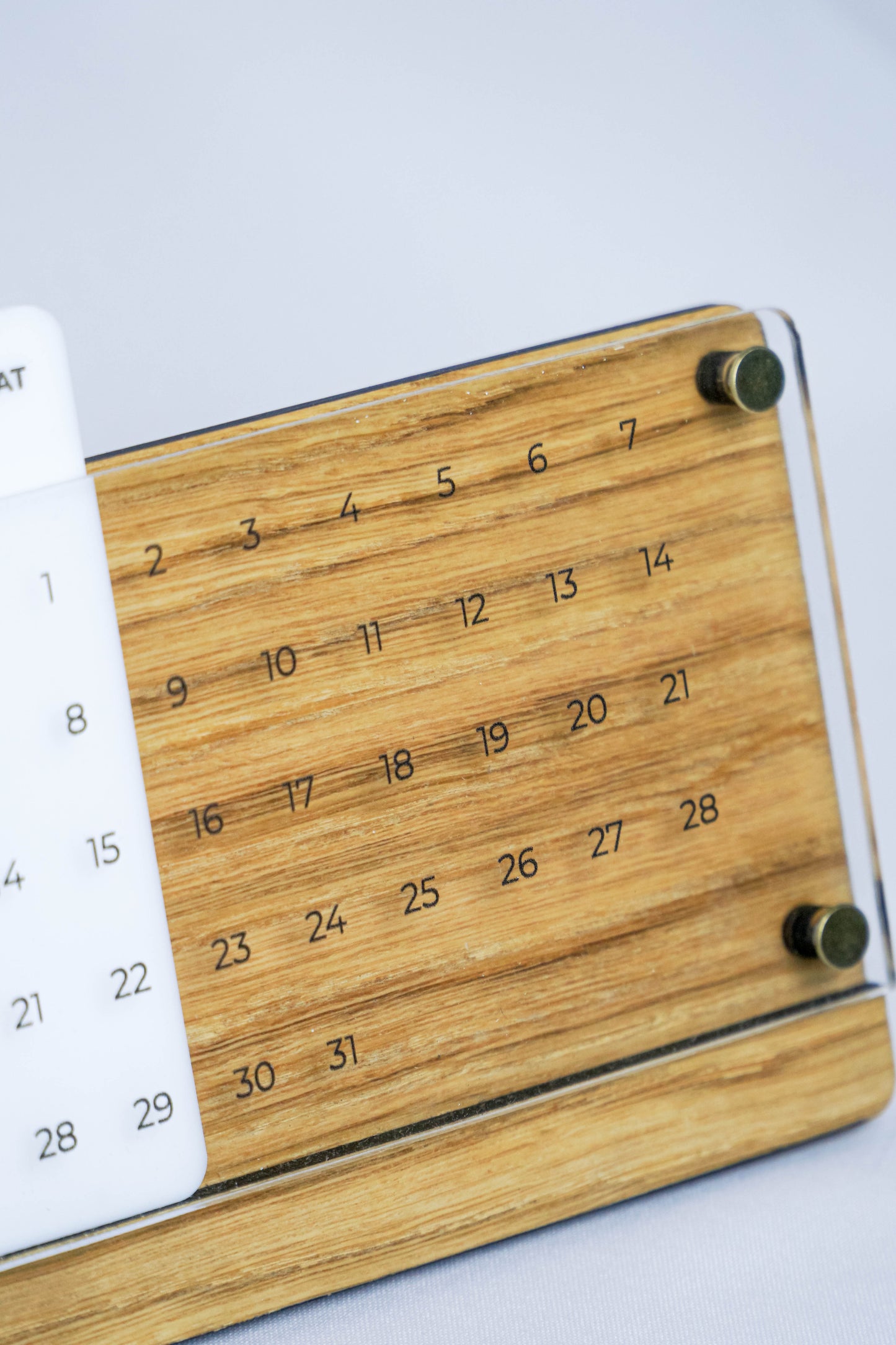 Universal Wooden Desk Calendar with Acrylic, Natural Oak Wood Logo