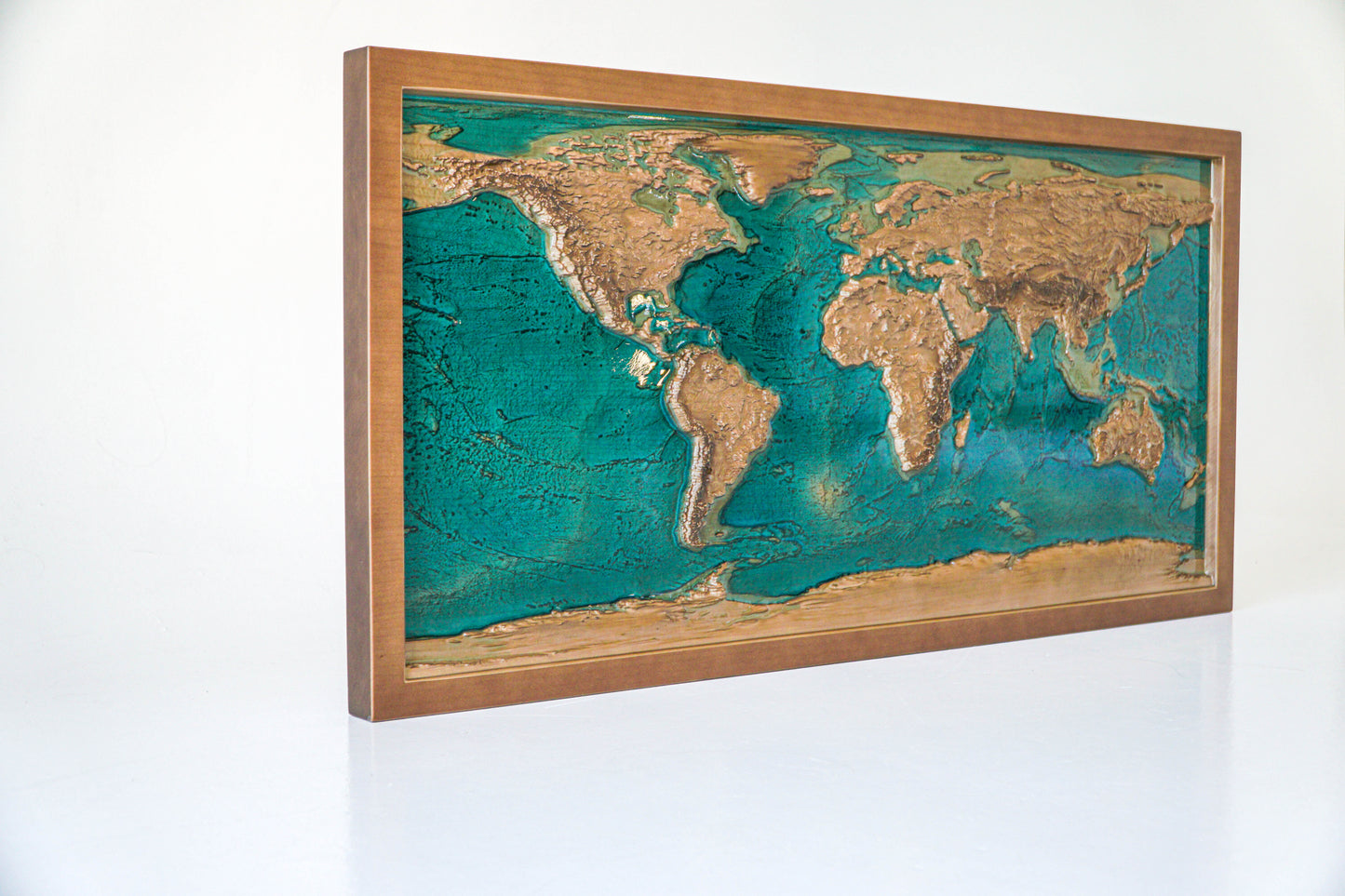 EPOXY 3D Topographic World Map from Ash 100x50x5 cm Color Nut with Epoxy Resin