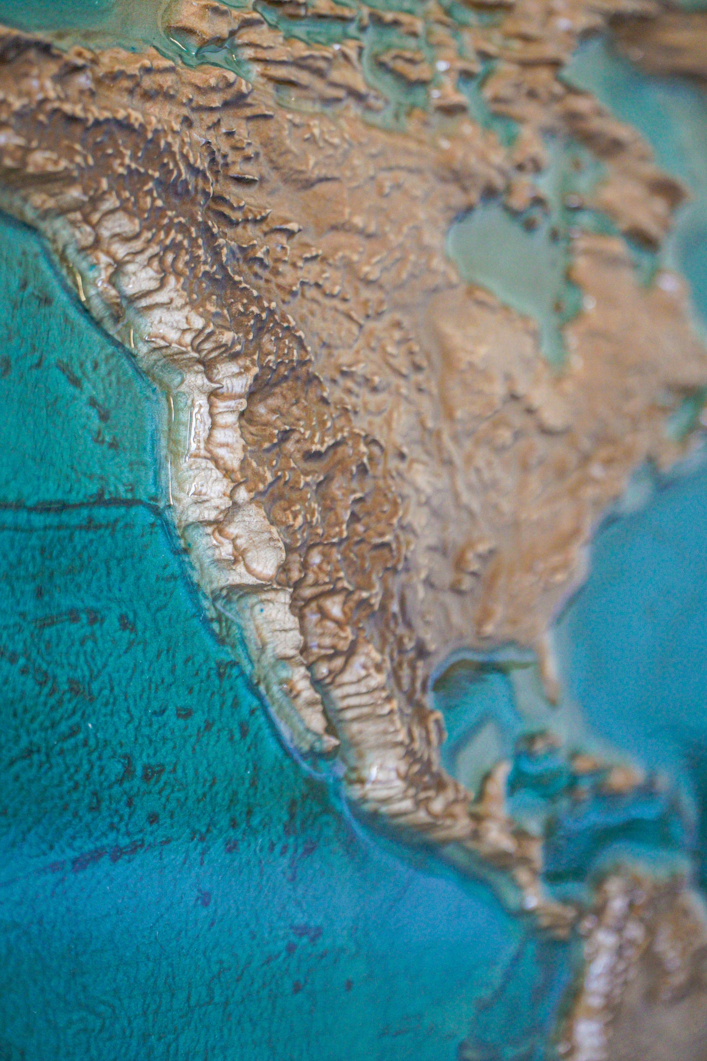 EPOXY 3D Topographic World Map from Ash 100x50x5 cm Color Nut with Epoxy Resin