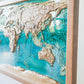 EPOXY 3D Topographic World Map from Ash 100x50x5 cm Color Nut with Epoxy Resin