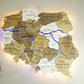 Wooden Multilayer Map of Poland with Illuminated Rivers, color Wonder