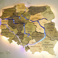 Wooden Multilayer Map of Poland with Illuminated Rivers, color Elis