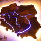 Wooden Multilayer Map of Poland with Illuminated Rivers, color Elis