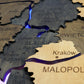 Wooden Multilayer Map of Poland with Illuminated Rivers, color Brute