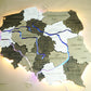 Wooden Multilayer Map of Poland with Illuminated Rivers, color Black&White