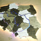 Wooden Multilayer Map of Poland with Illuminated Rivers, color Black&White