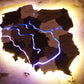 Wooden Multilayer Map of Poland with Illuminated Rivers, color Black&White