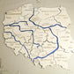 Wooden Multilayer Map of Poland with Illuminated Rivers, color Natural