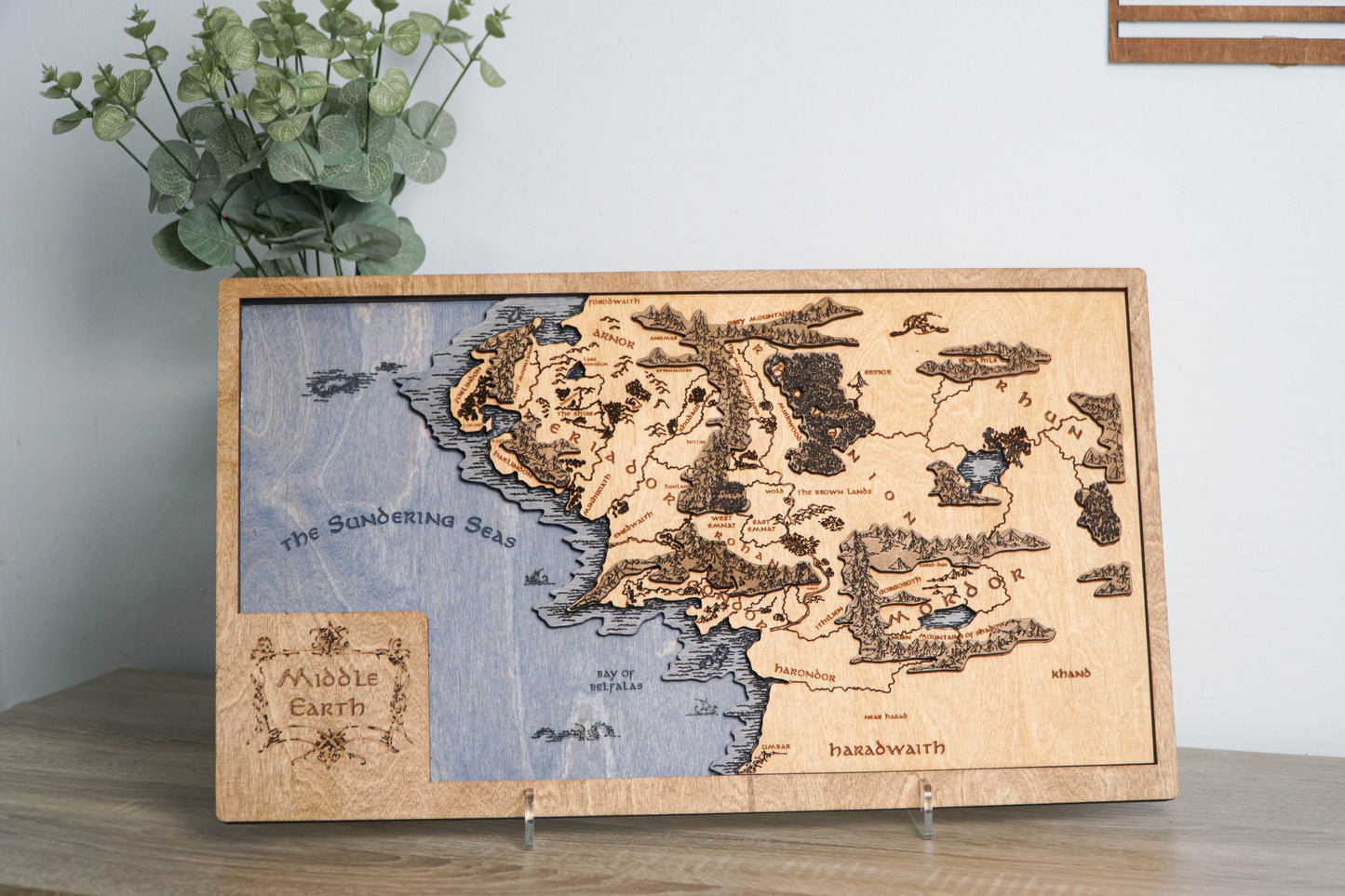 Middle-earth Wooden Map, 3D Wall Art, 19.7"x11.4" Unique Fantasy Gift