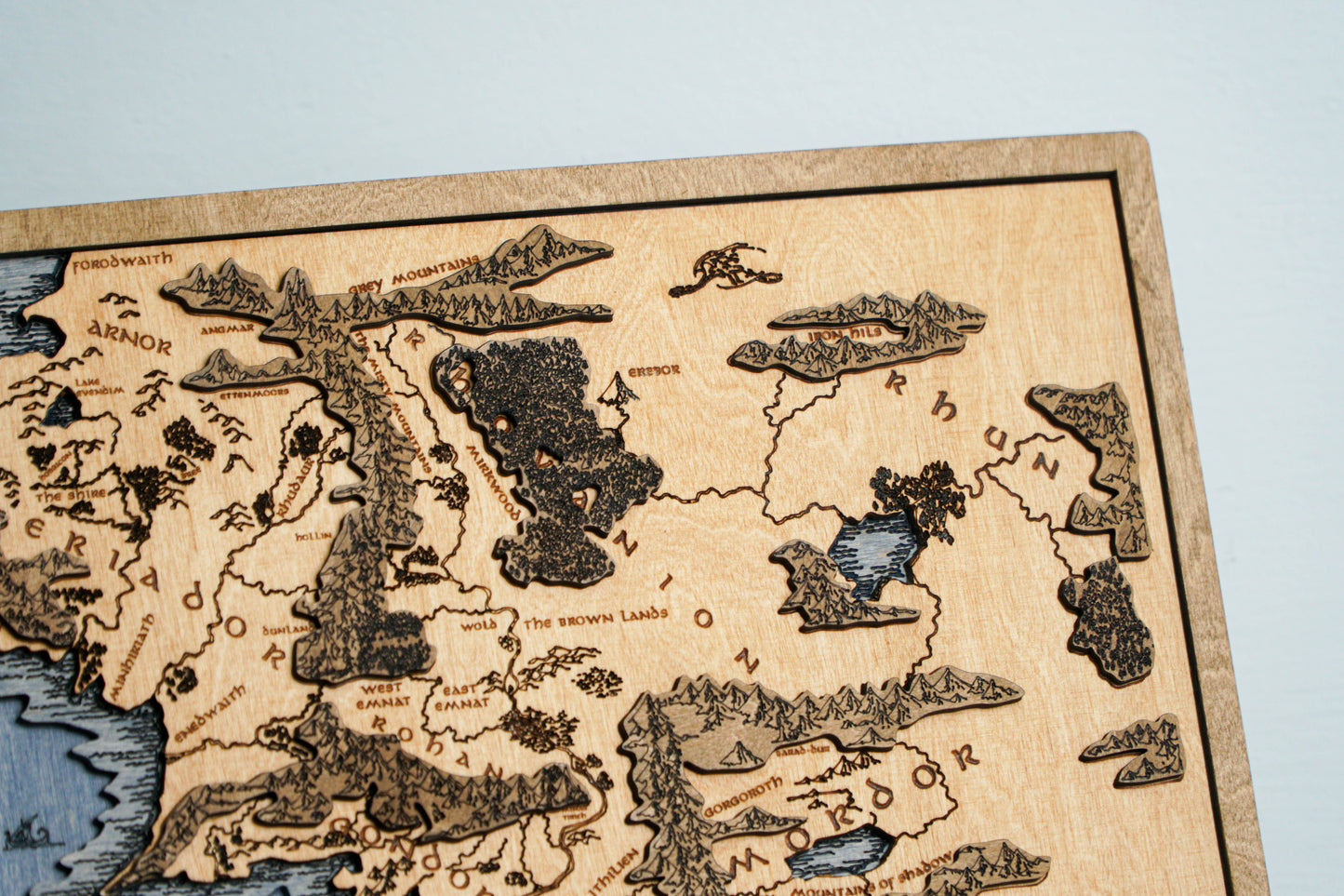 Middle-earth Wooden Map, 3D Wall Art, 19.7"x11.4" Unique Fantasy Gift