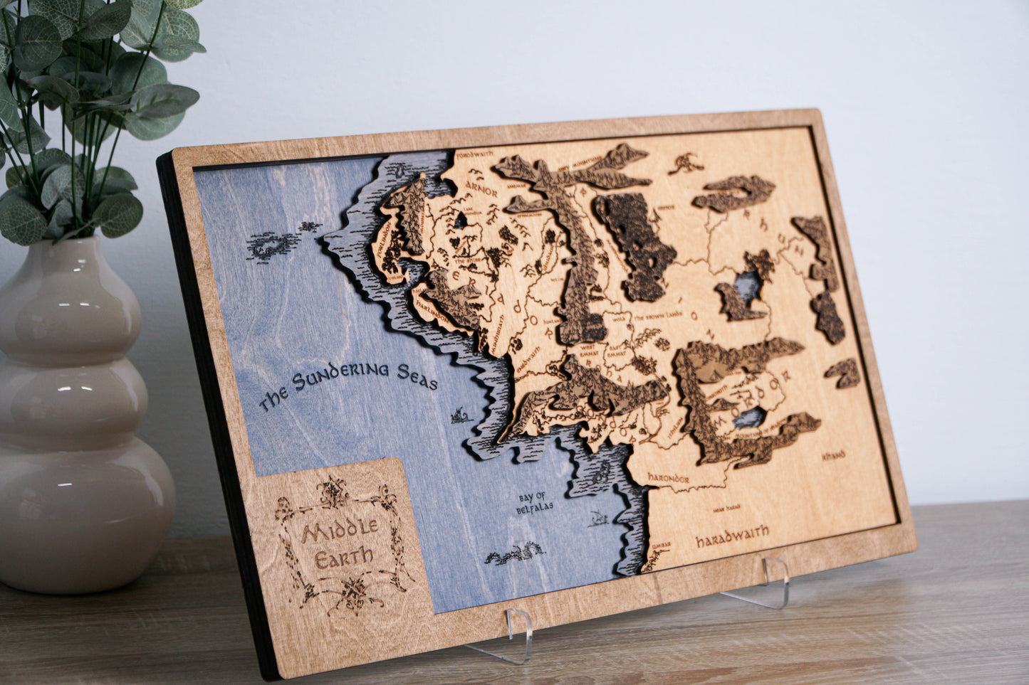 Middle-earth Wooden Map, 3D Wall Art, 19.7"x11.4" Unique Fantasy Gift