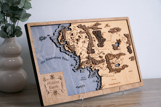 Middle-earth Wooden Map, 3D Wall Art, 19.7"x11.4" Unique Fantasy Gift