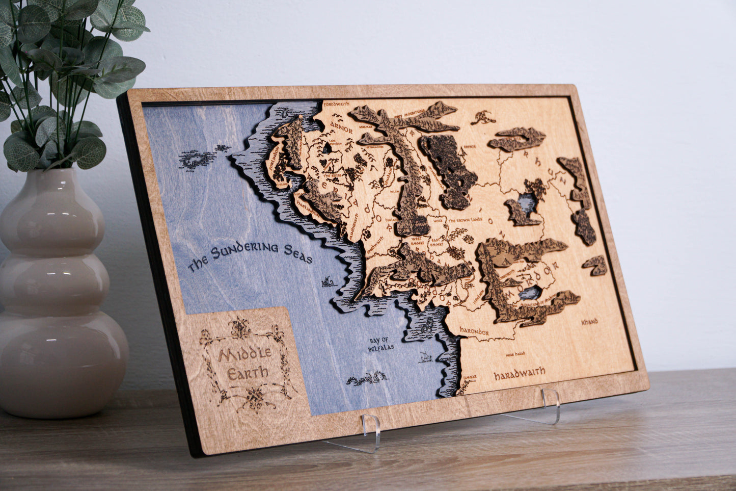 Middle-earth Wooden Map, 3D Wall Art, 19.7"x11.4" Unique Fantasy Gift