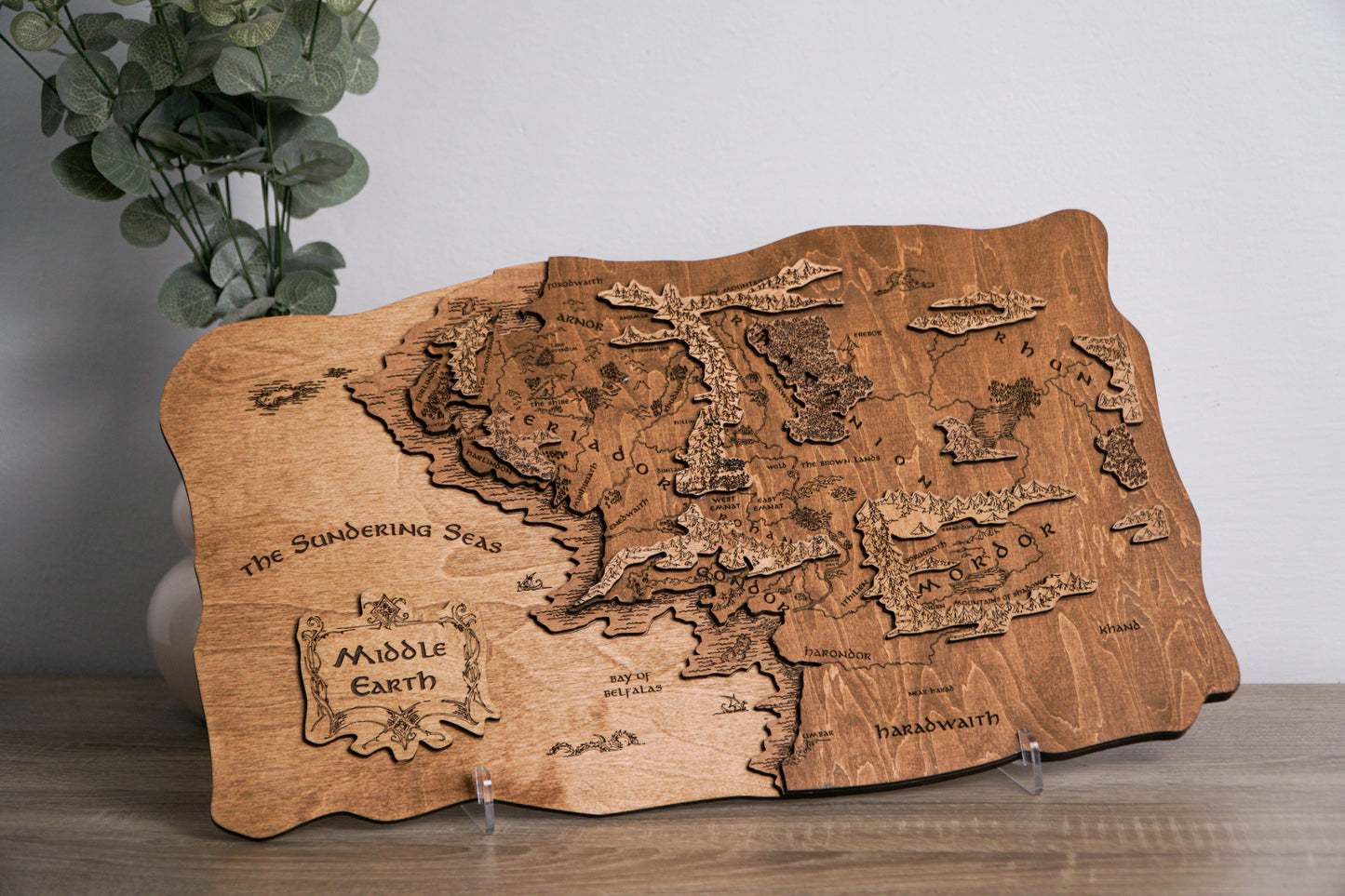 Middle-earth Wooden Map, 3D Wall Art, Lord of the Rings Inspired Decor, Hobbitcore Gift, 19.7"x11.4" Fantasy Map for Tolkien Fans