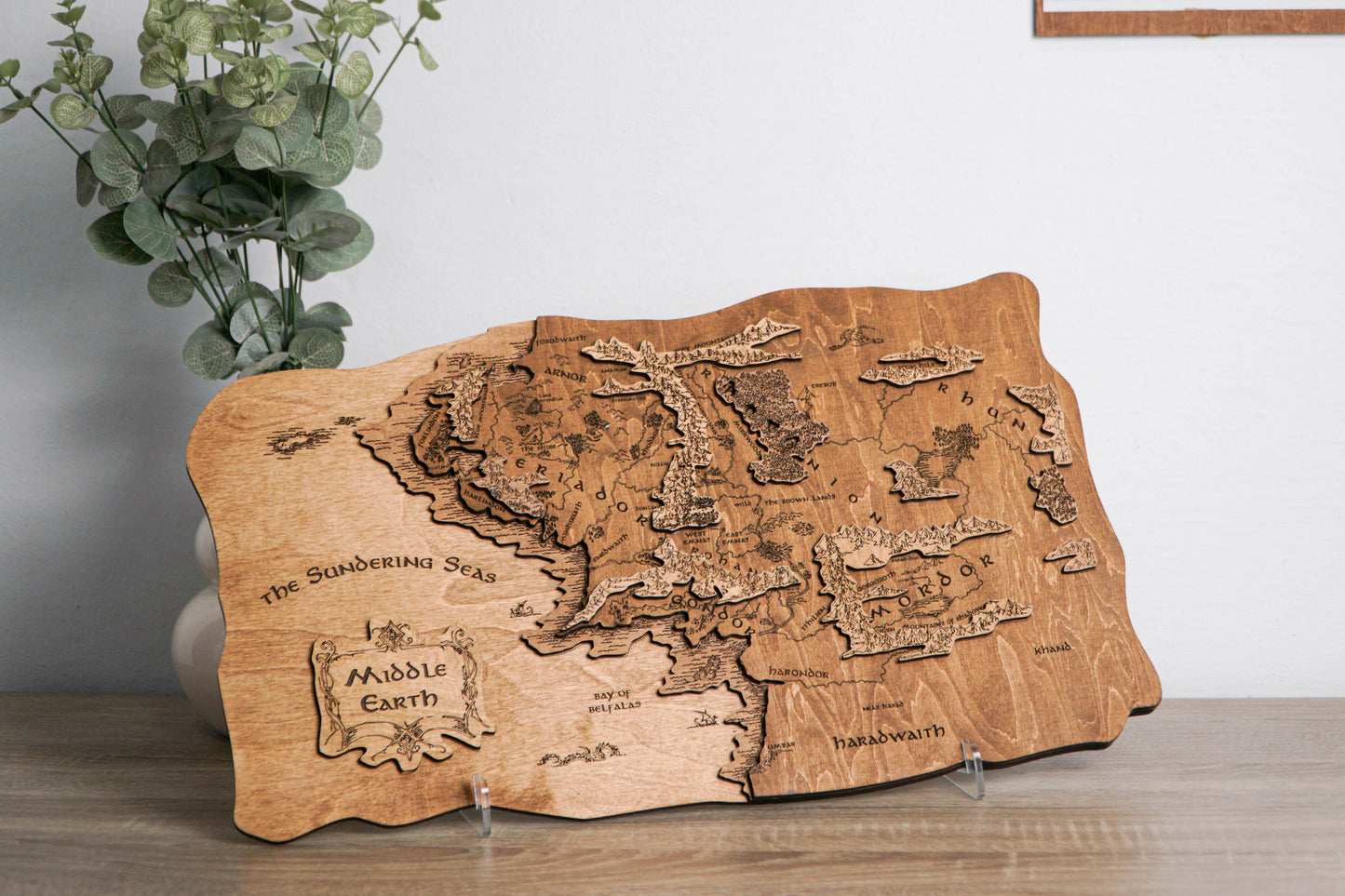 Middle-earth Wooden Map, 3D Wall Art, Lord of the Rings Inspired Decor, Hobbitcore Gift, 19.7"x11.4" Fantasy Map for Tolkien Fans