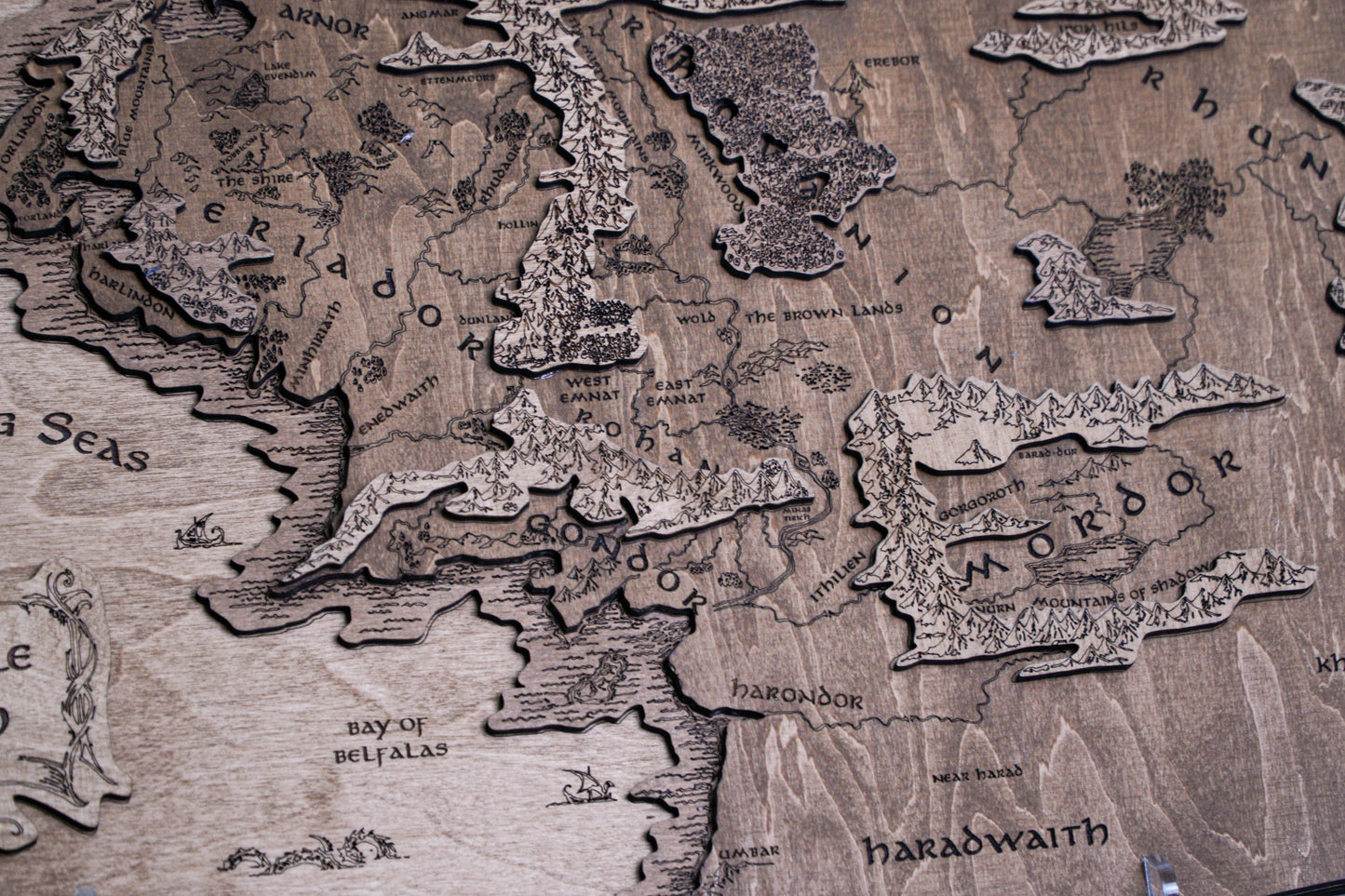 Middle-earth Wooden Map, 3D Wall Art, Lord of the Rings Inspired Decor, Hobbitcore Gift, 19.7"x11.4" Fantasy Map for Tolkien Fans