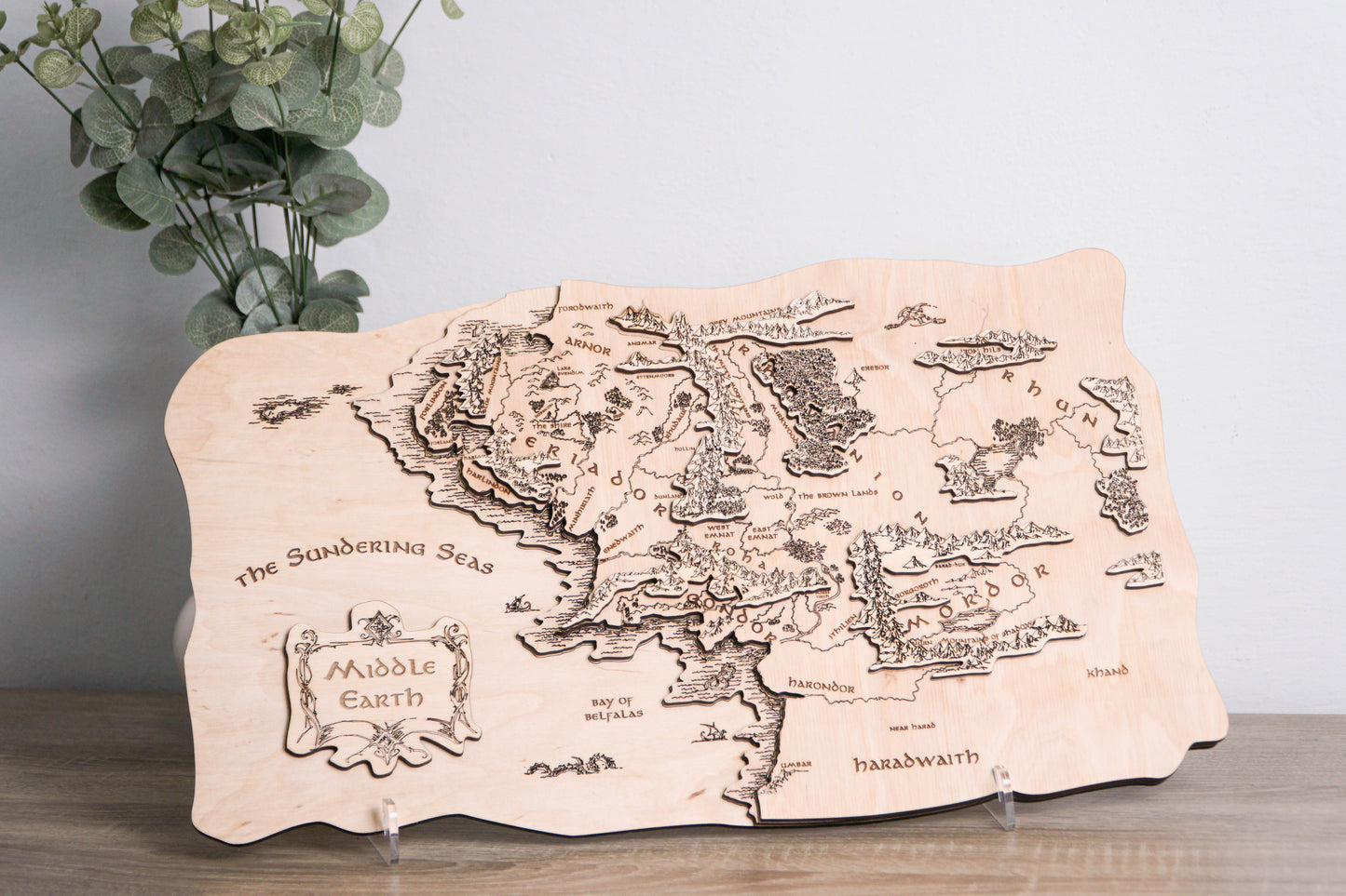 Middle-earth Wooden Map, 3D Wall Art, Lord of the Rings Inspired Decor, Hobbitcore Gift, 19.7"x11.4" Fantasy Map for Tolkien Fans. Natural color