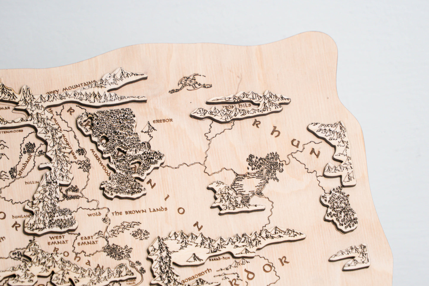 Middle-earth Wooden Map, 3D Wall Art, Lord of the Rings Inspired Decor, Hobbitcore Gift, 19.7"x11.4" Fantasy Map for Tolkien Fans. Natural color