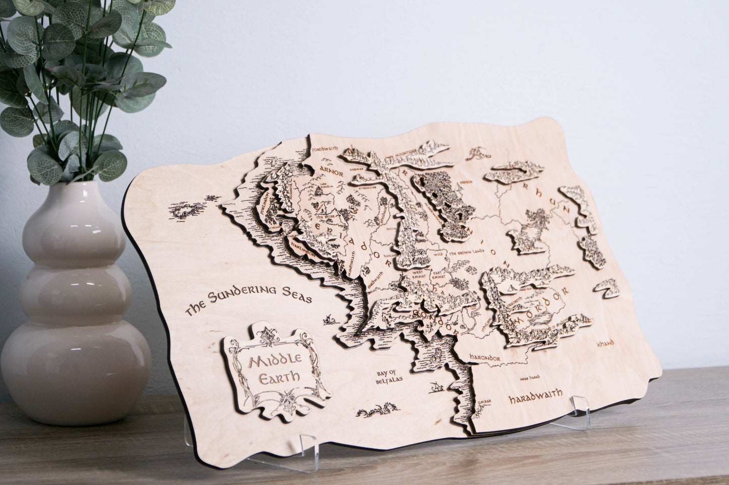 Middle-earth Wooden Map, 3D Wall Art, Lord of the Rings Inspired Decor, Hobbitcore Gift, 19.7"x11.4" Fantasy Map for Tolkien Fans