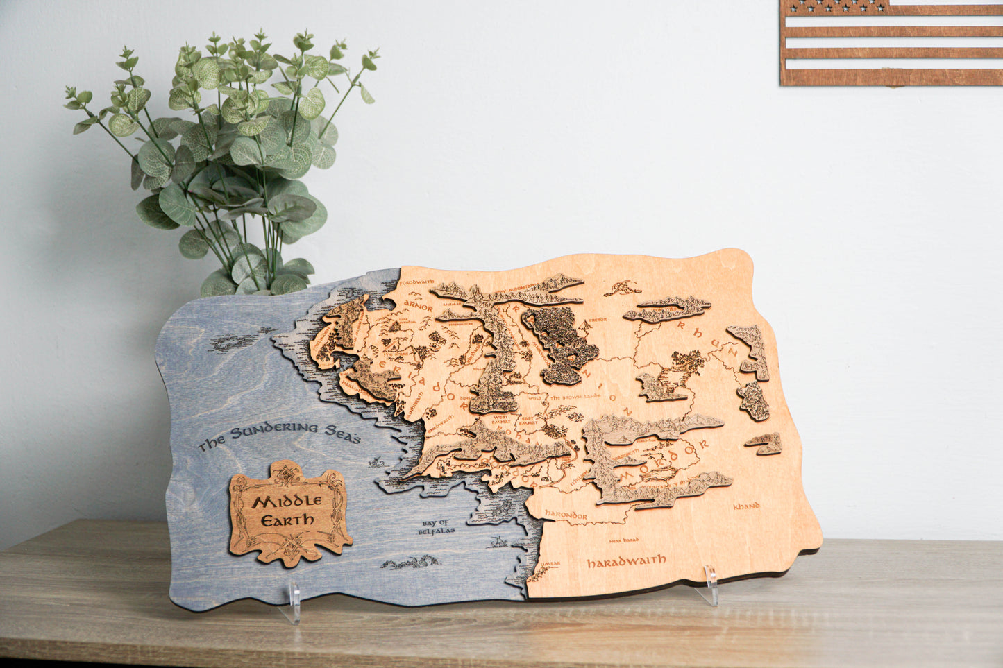 Middle-earth Wooden Map, 3D Wall Art, Lord of the Rings Inspired Decor, Hobbitcore Gift, 19.7"x11.4" Fantasy Map for Tolkien Fans