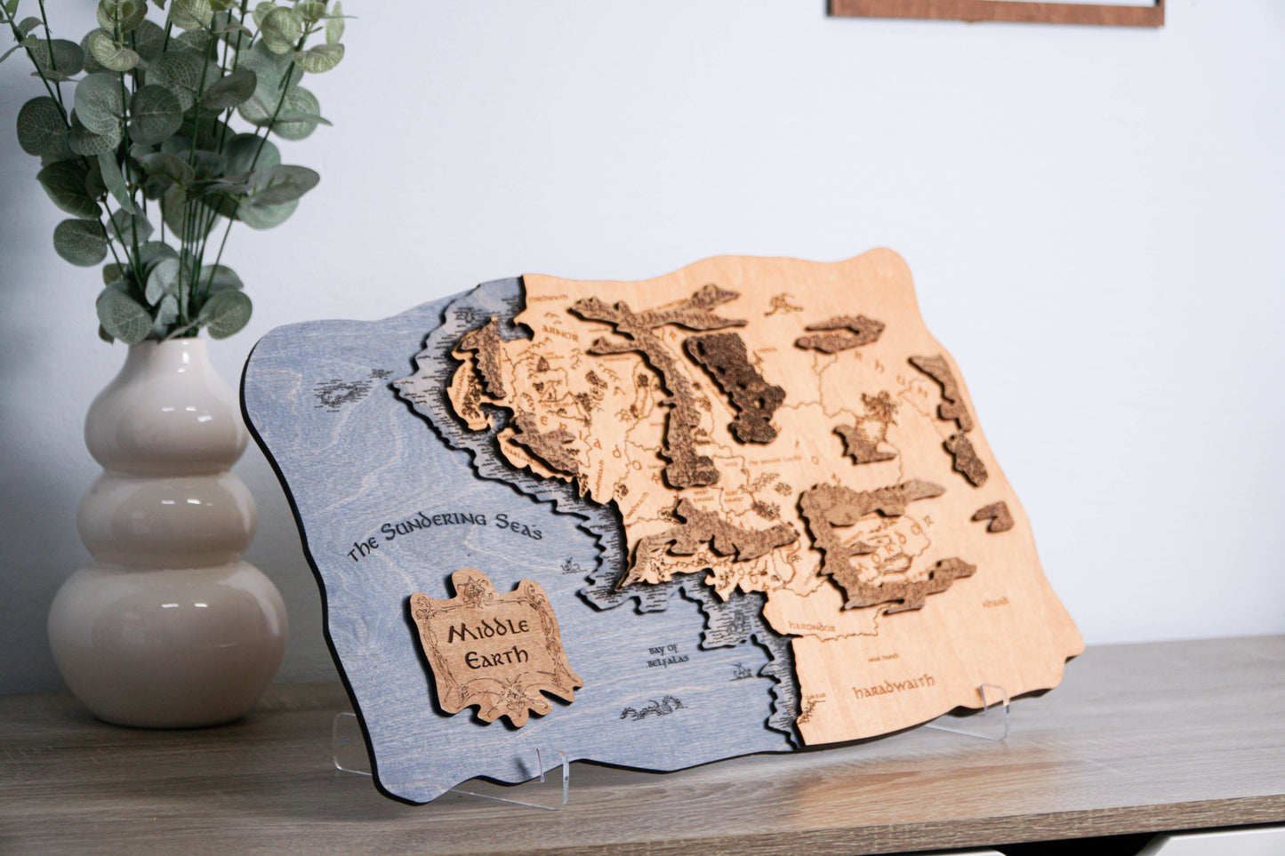 Middle-earth Wooden Map, 3D Wall Art, 19.7"x11.4" Unique Fantasy Gift Standard