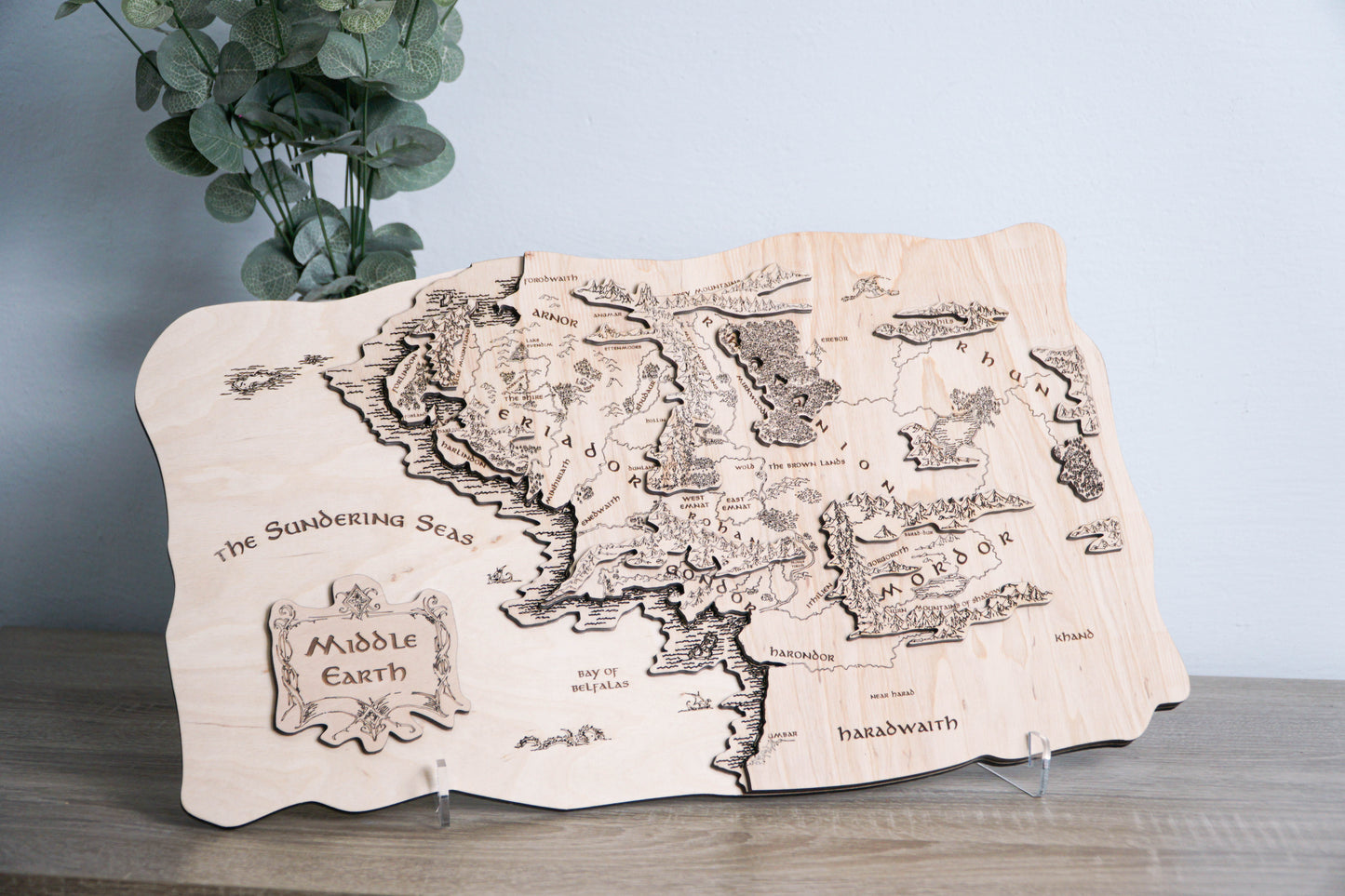 Middle-earth Wooden Map, 3D Wall Art, Lord of the Rings Inspired Decor, Hobbitcore Gift, 19.7"x11.4" Fantasy Map for Tolkien Fans. Natural color