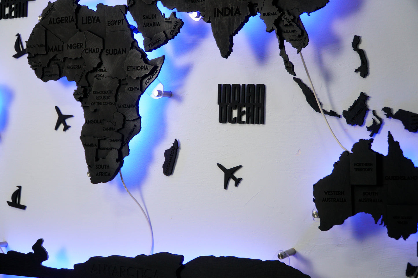 LED 3D Multilayer world map color Nero