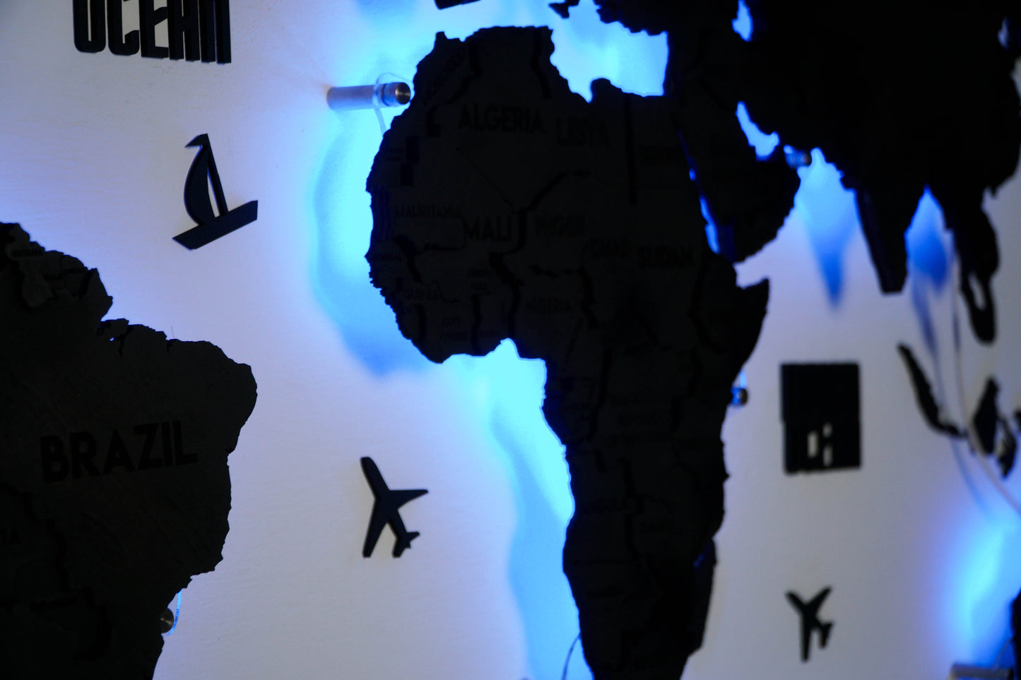 LED 3D Multilayer world map color Nero