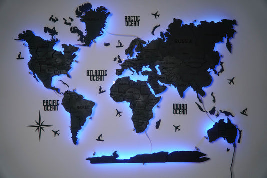 LED 3D Multilayer world map color Nero