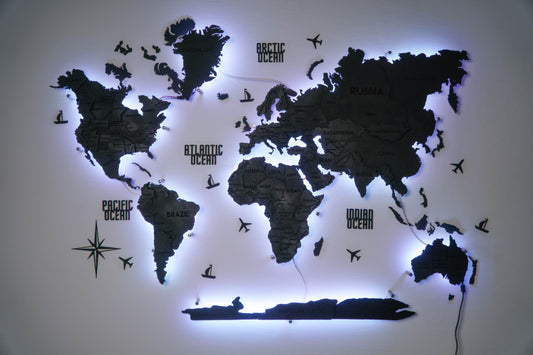 LED 3D Multilayer world map color Nero