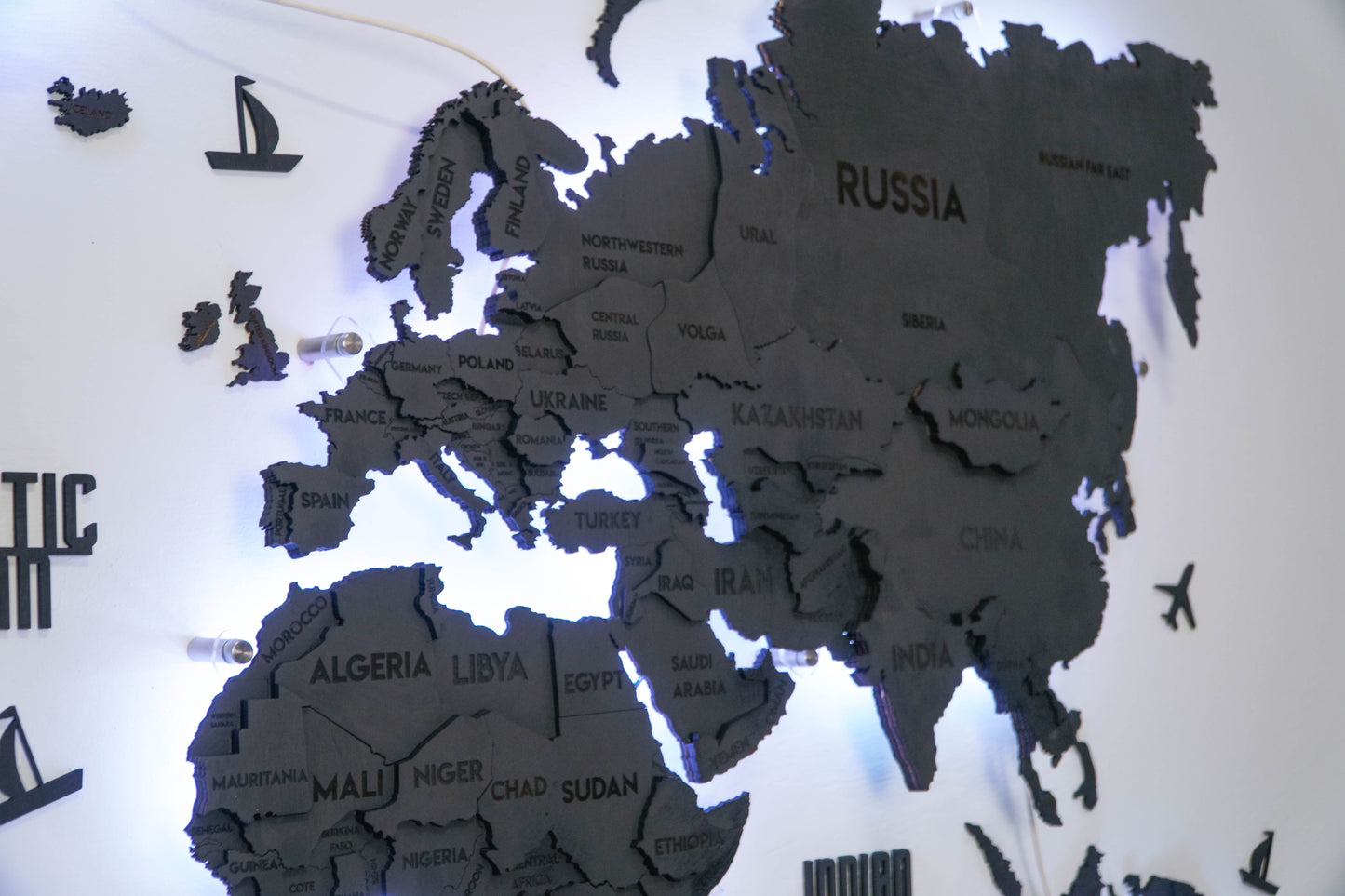 LED 3D Multilayer world map color Nero