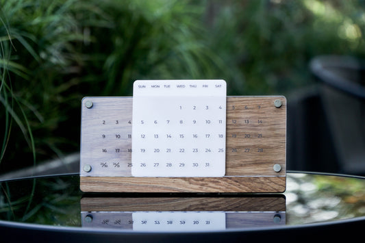 Universal Wooden Desk Calendar with Acrylic, Natural Oak Wood