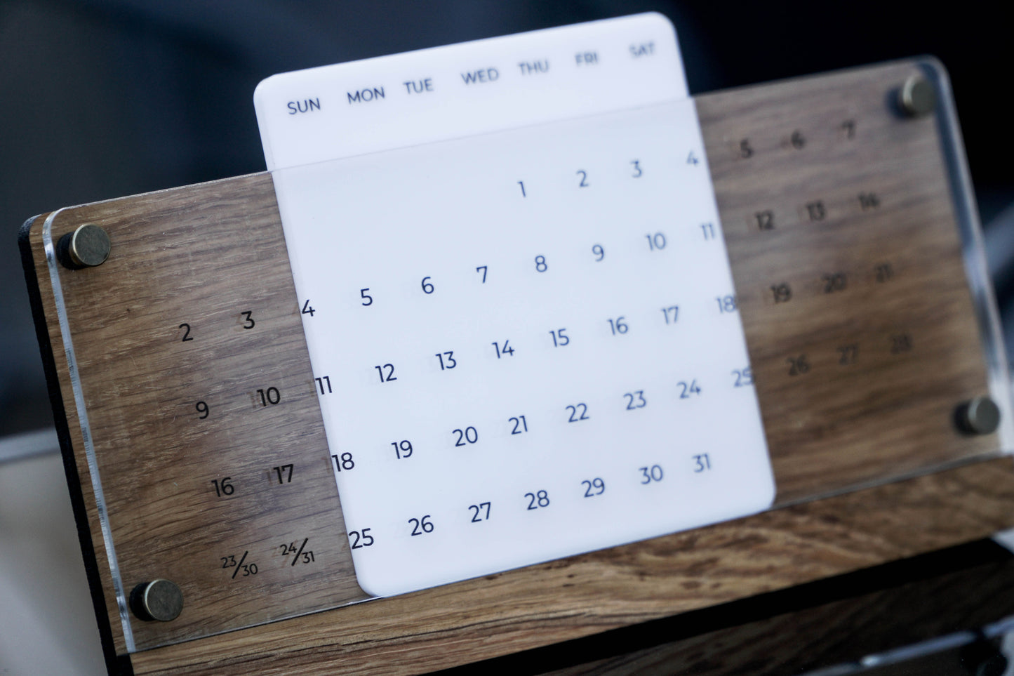 Universal Wooden Desk Calendar with Acrylic, Natural Oak Wood